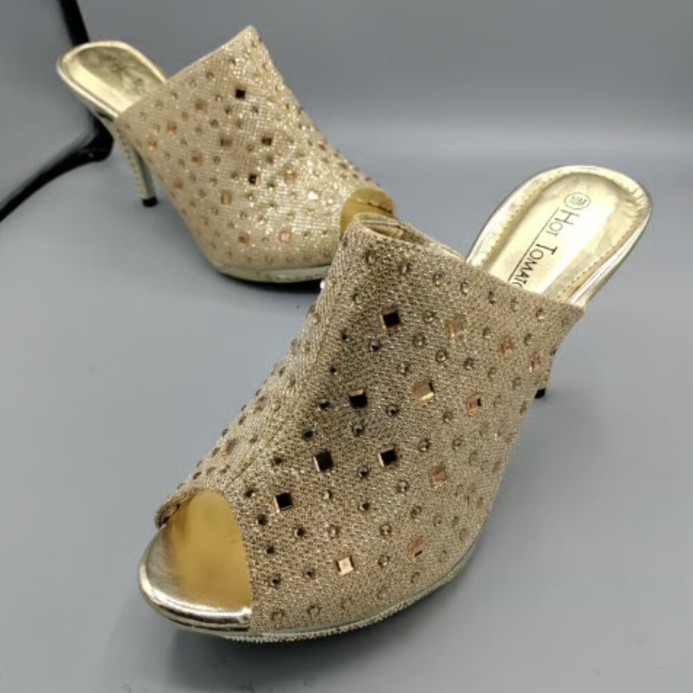 Hot Tomato brand gold rhinestone mule heels size 10